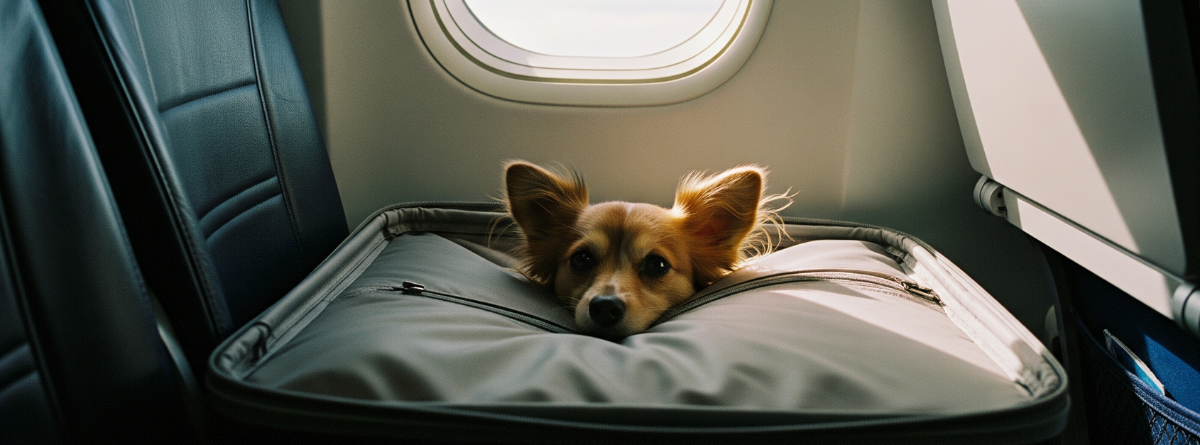 perro dentro de una maleta en un avión