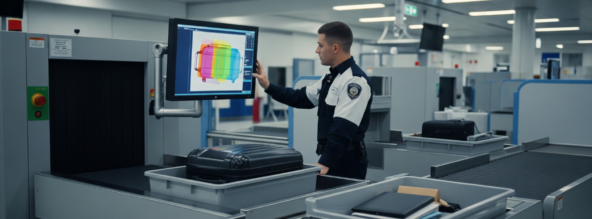 Security point de aeropuerto, cinta de maleta 